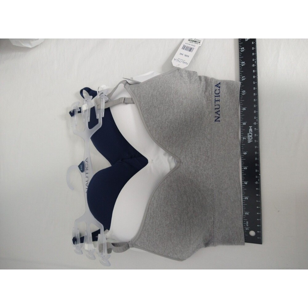 NWT Lot of 3 Three Nautica Sports Bras 34C Gray White Navy Blue